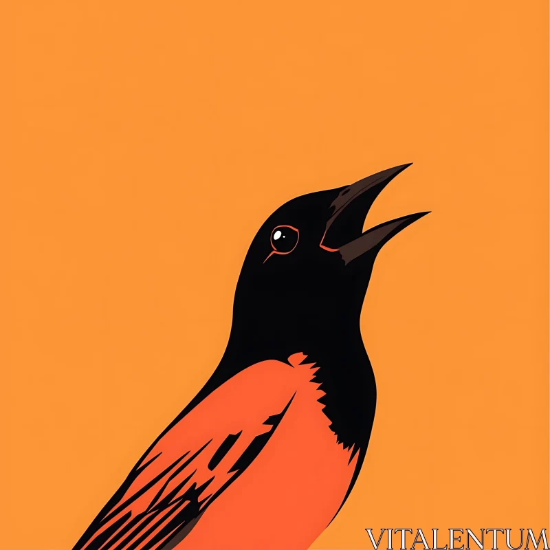 Minimalist Oriole Art - Bird in Orange AI Image