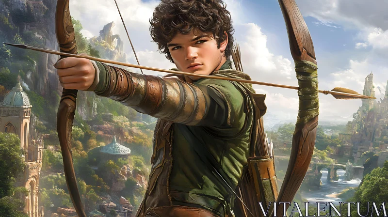 Young Archer with Bow and Arrow Portrait AI Image