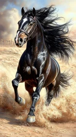 Powerful Black Horse in Motion