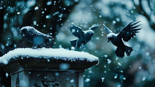 Winter Crows in Flight