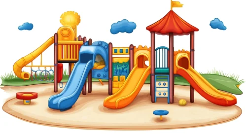 Playful Cartoon Playground with Slides