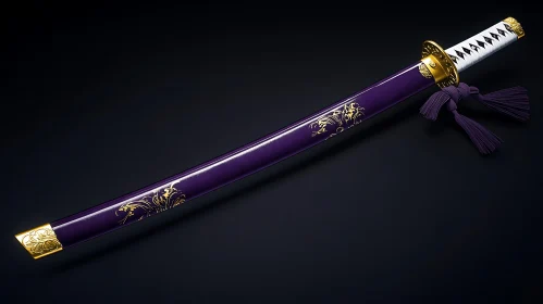 Purple and Gold Samurai Sword Still Life