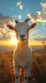 Sunlit Goat in Nature's Harmony