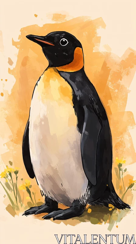 Penguin Art with Flowers AI Image