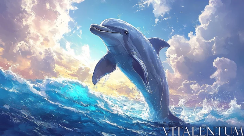 Graceful Dolphin Emerges from the Waves AI Image