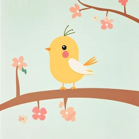 Cute Bird on Branch Illustration