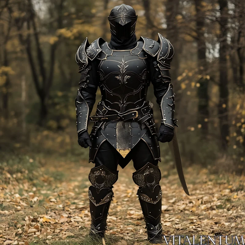 AI ART Armored Knight in Autumnal Woods