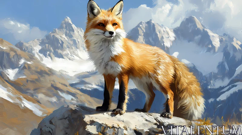 Fox on Rocky Outcrop AI Image