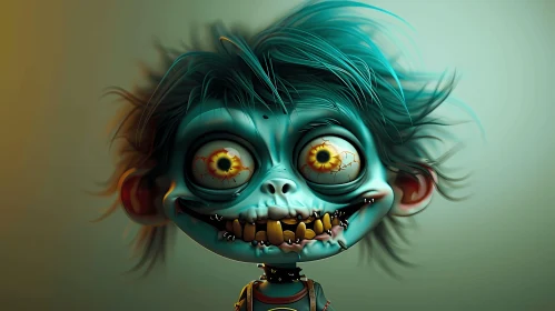 3D Rendered Blue-Haired Zombie Boy