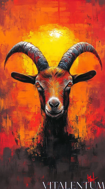 Fiery Goat in Abstract Brushstrokes AI Image