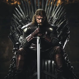 Man on Throne Contemplating Sword