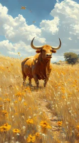 Bull Among Golden Blooms