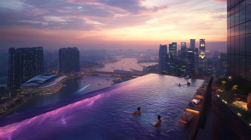 Luxurious Rooftop Pool with Sunset City View