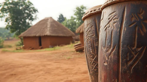 African Village Scene with Tribal Drums