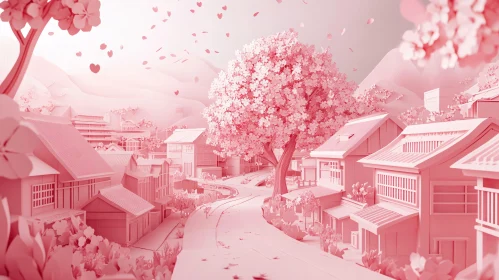Monochromatic Pink Town with Blossoms