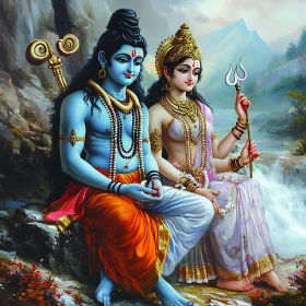 Divine Couple by Waterfall Painting
