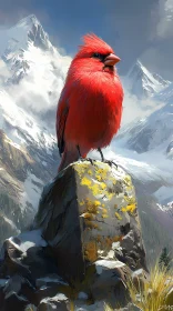 Majestic Cardinal Amidst Alpine Peaks