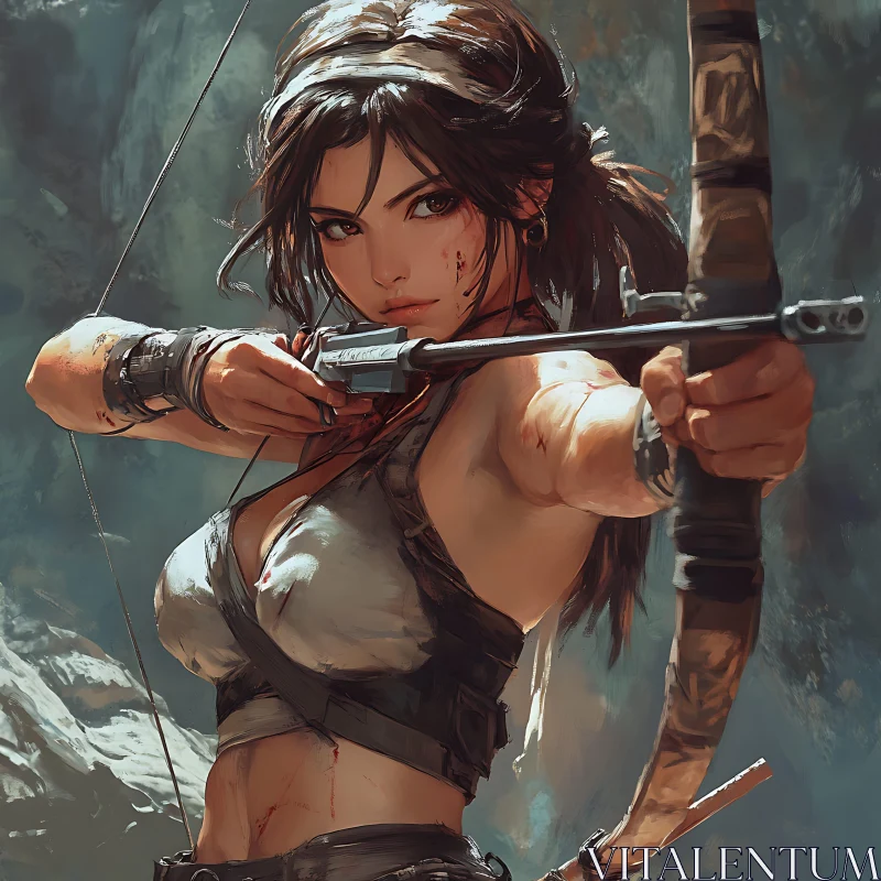 Strong Woman Archer with Bow AI Image