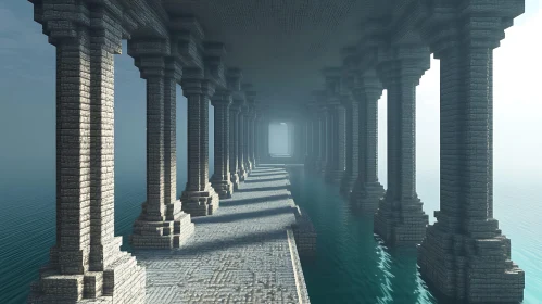 Water Corridor with Stone Pillars