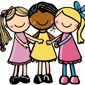 Three Friends Cartoon Illustration