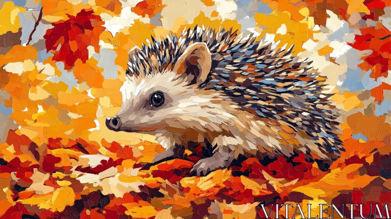 Hedgehog and Autumn Leaves AI Image