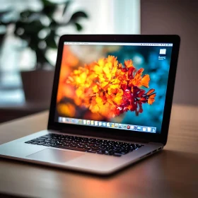 Laptop Displaying Floral Wallpaper