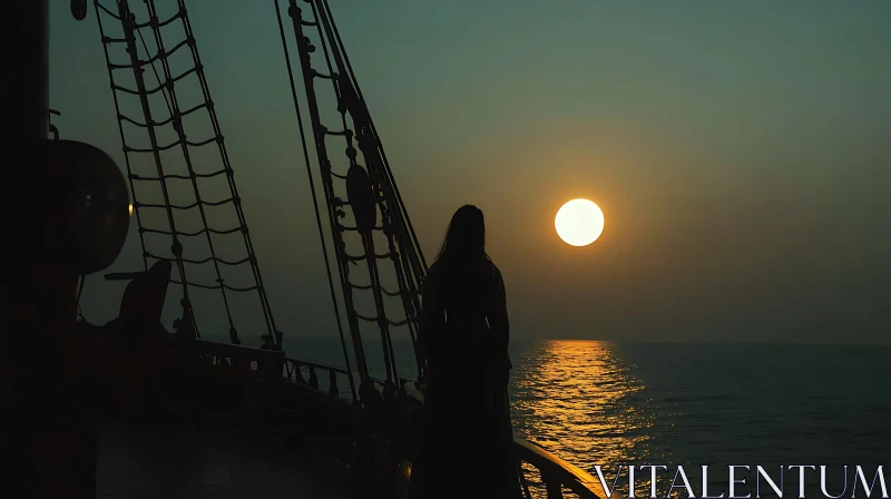AI ART Silhouette on a Ship at Dusk