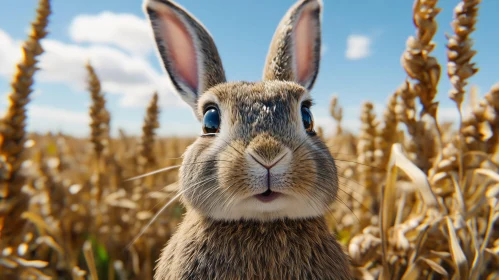 Curious Rabbit in Golden Fields