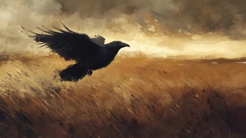 Black Bird Soaring Above the Plains