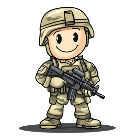 Smiling Cartoon Soldier with Rifle