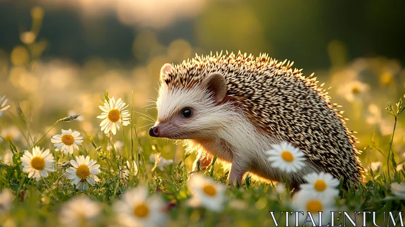 Hedgehog Among Daisies AI Image