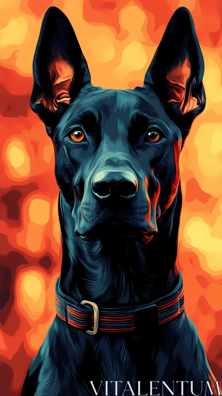 AI ART Fiery Background Dog Artwork