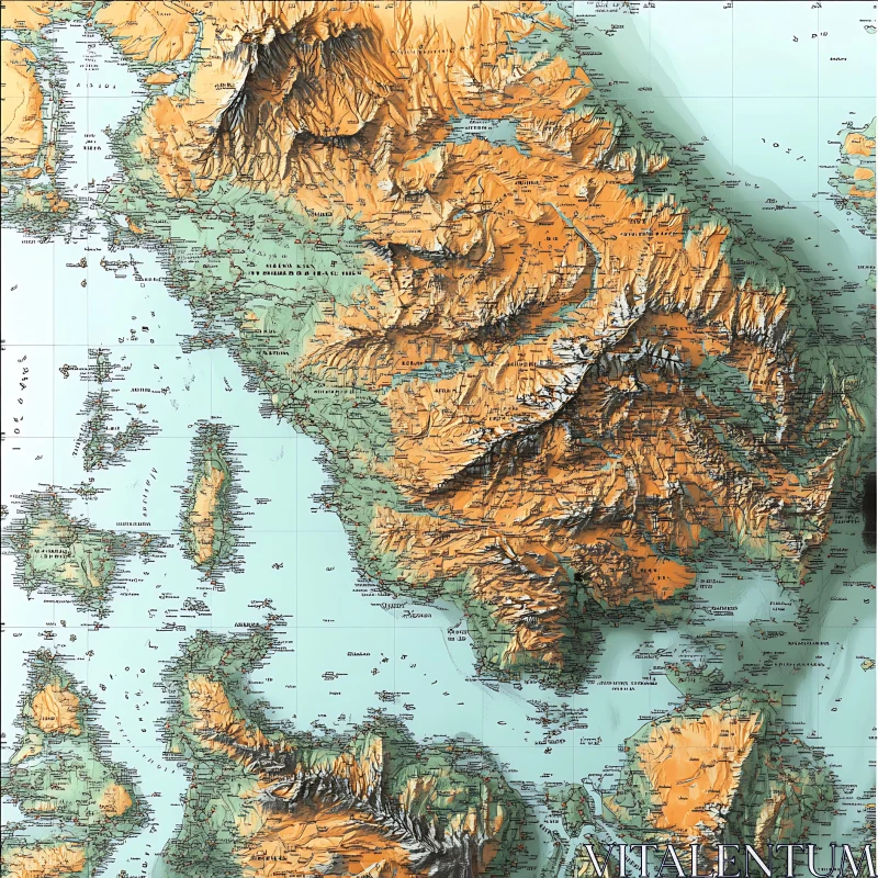 AI ART Terrain Visualization Map with High Relief