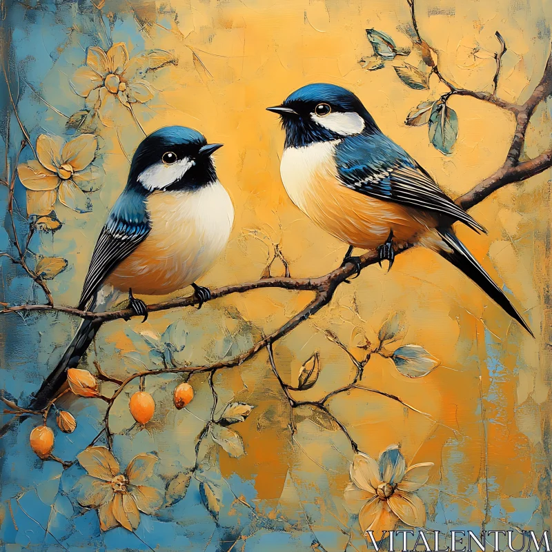 Two Birds Floral Artwork AI Image