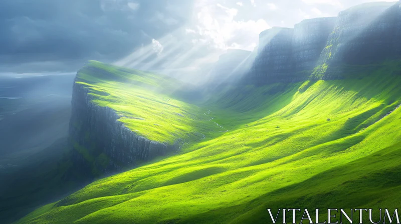 AI ART Sunlit Green Mountain Valley