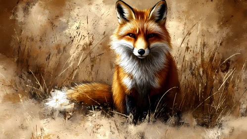 Wild Fox in a Grassland Painting