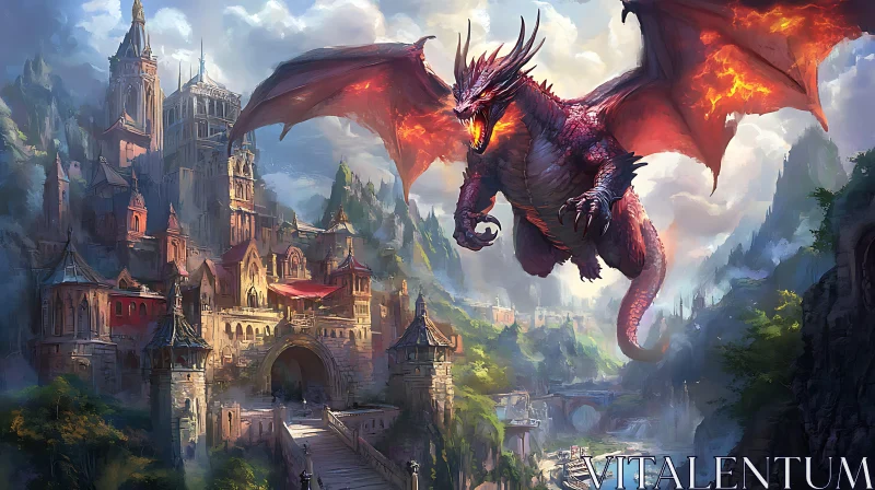 AI ART Medieval Castle Dragon Flight