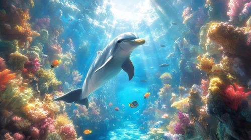 Vibrant Underwater Scene with Dolphin
