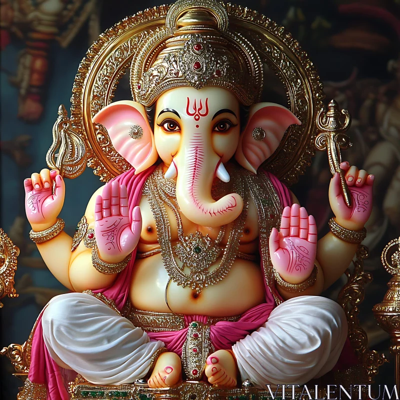 Ganesha Statue with Pink and Gold AI Image