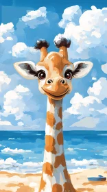 Playful Giraffe by the Ocean