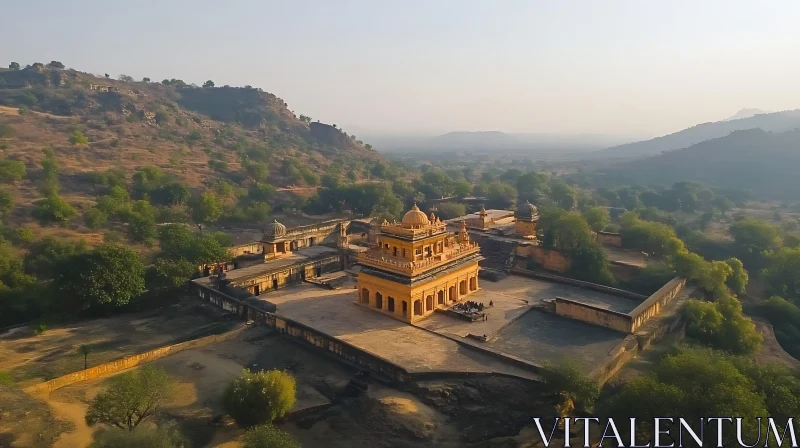 Ancient Indian Building in Mountain Landscape AI Image