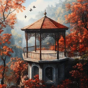 Gazebo in Autumn Landscape