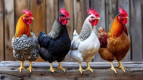 Vibrant Roosters Perched Together