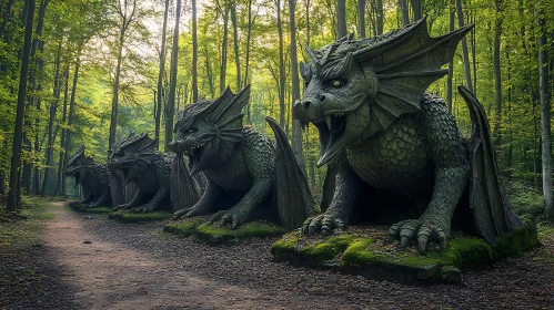 Forest Guardians: Stone Dragon Statues