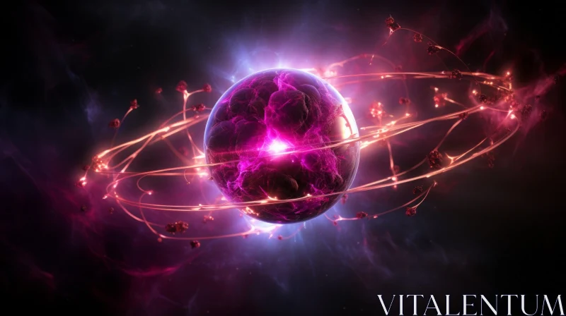 Cosmic Glowing Atom - A Captivating 3D Abstract Artwork AI Image