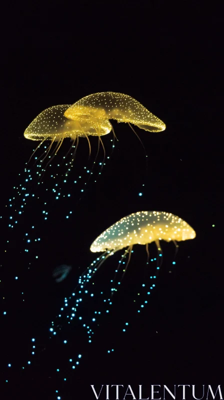 AI ART Illuminated Jellyfish in Deep Sea