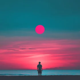 Silhouette at Pink Sunset Ocean View