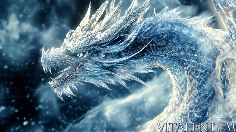 AI ART Crystalline Dragon: Winter's Breath Digital Art