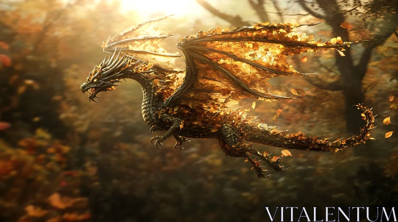 AI ART Leaf Winged Dragon in Sunny Woods