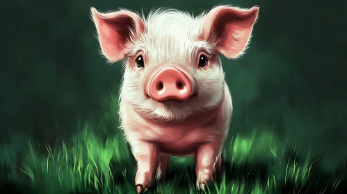 Cute Piglet Illustration in a Green Field